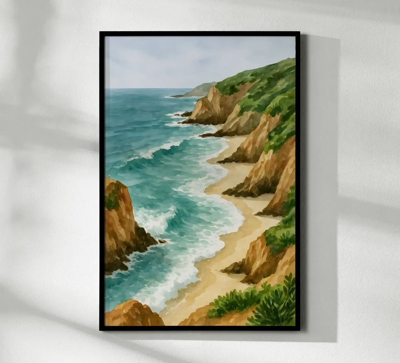 Scogliere in riva al mare turchese poster con telaio in alluminio da Sea of Calm