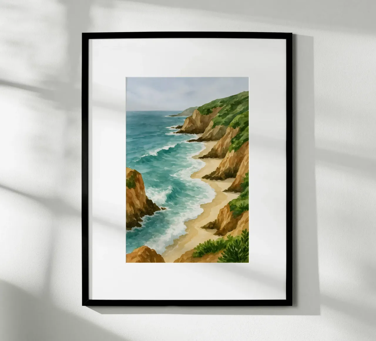 Scogliere in riva al mare turchese poster con telaio in alluminio da Sea of Calm