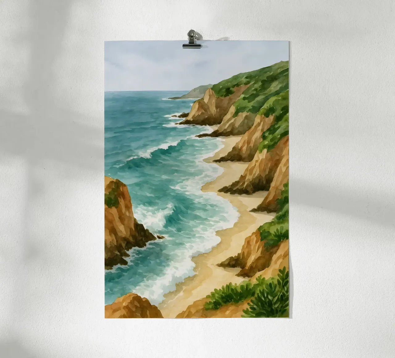 Scogliere in riva al mare turchese poster con telaio in alluminio da Sea of Calm