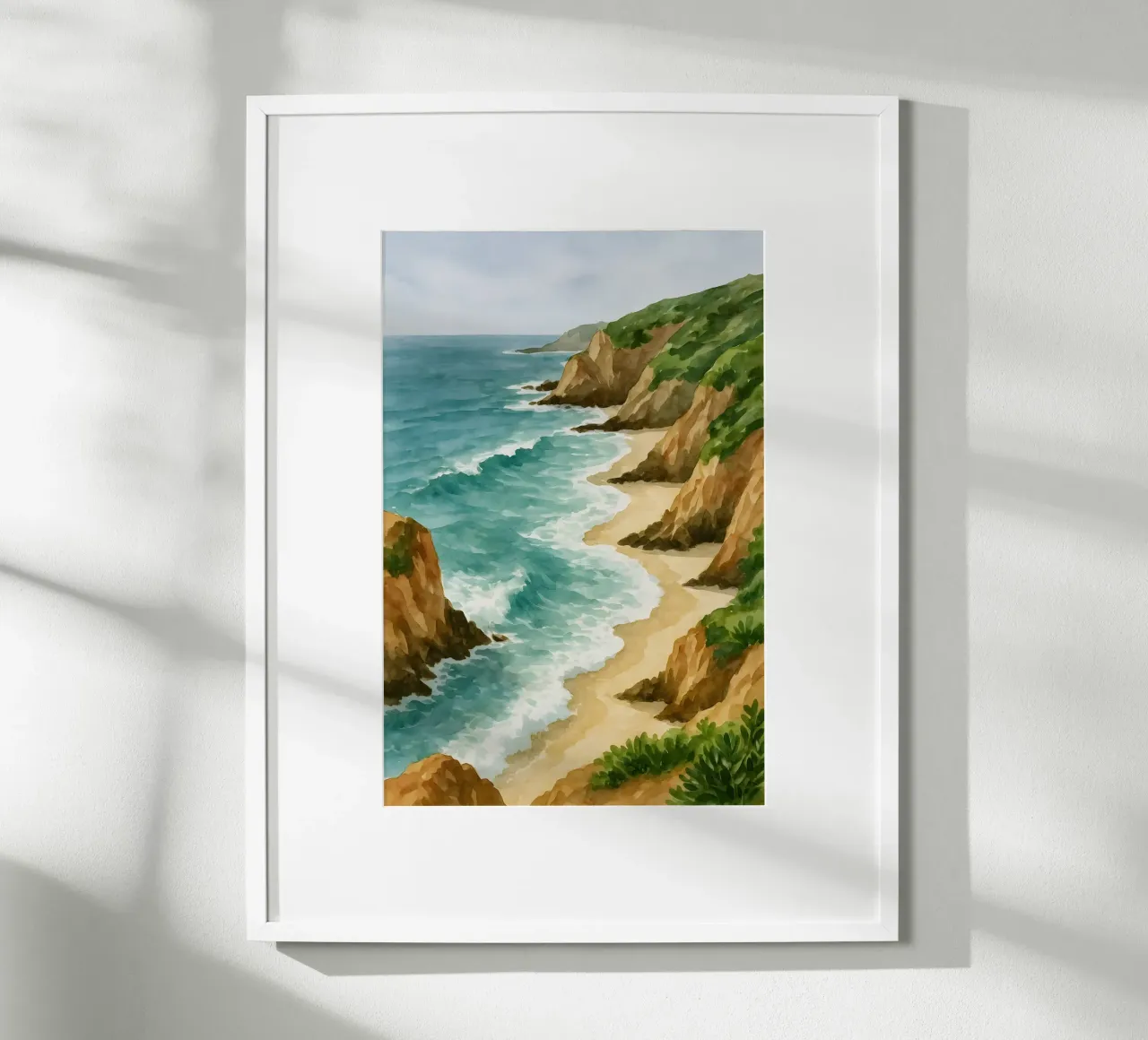 Scogliere in riva al mare turchese poster con telaio in alluminio da Sea of Calm