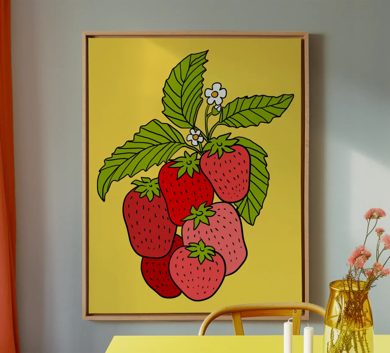 Yummy strawberries canvas met Baklijst van TijanaArtStudio88