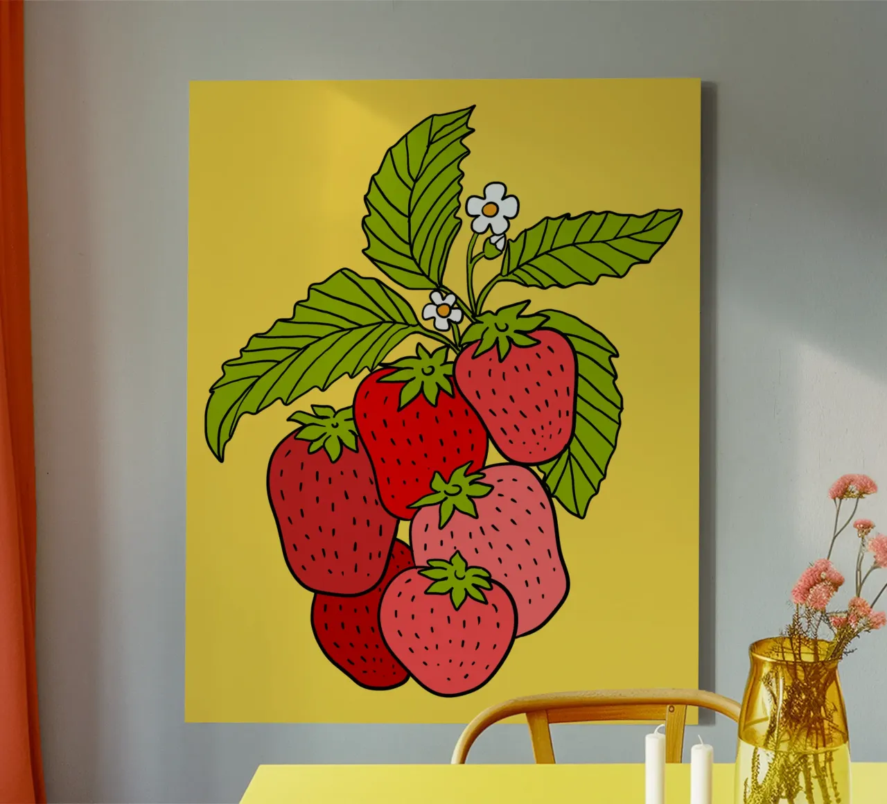 Yummy strawberries canvas met Baklijst van TijanaArtStudio88