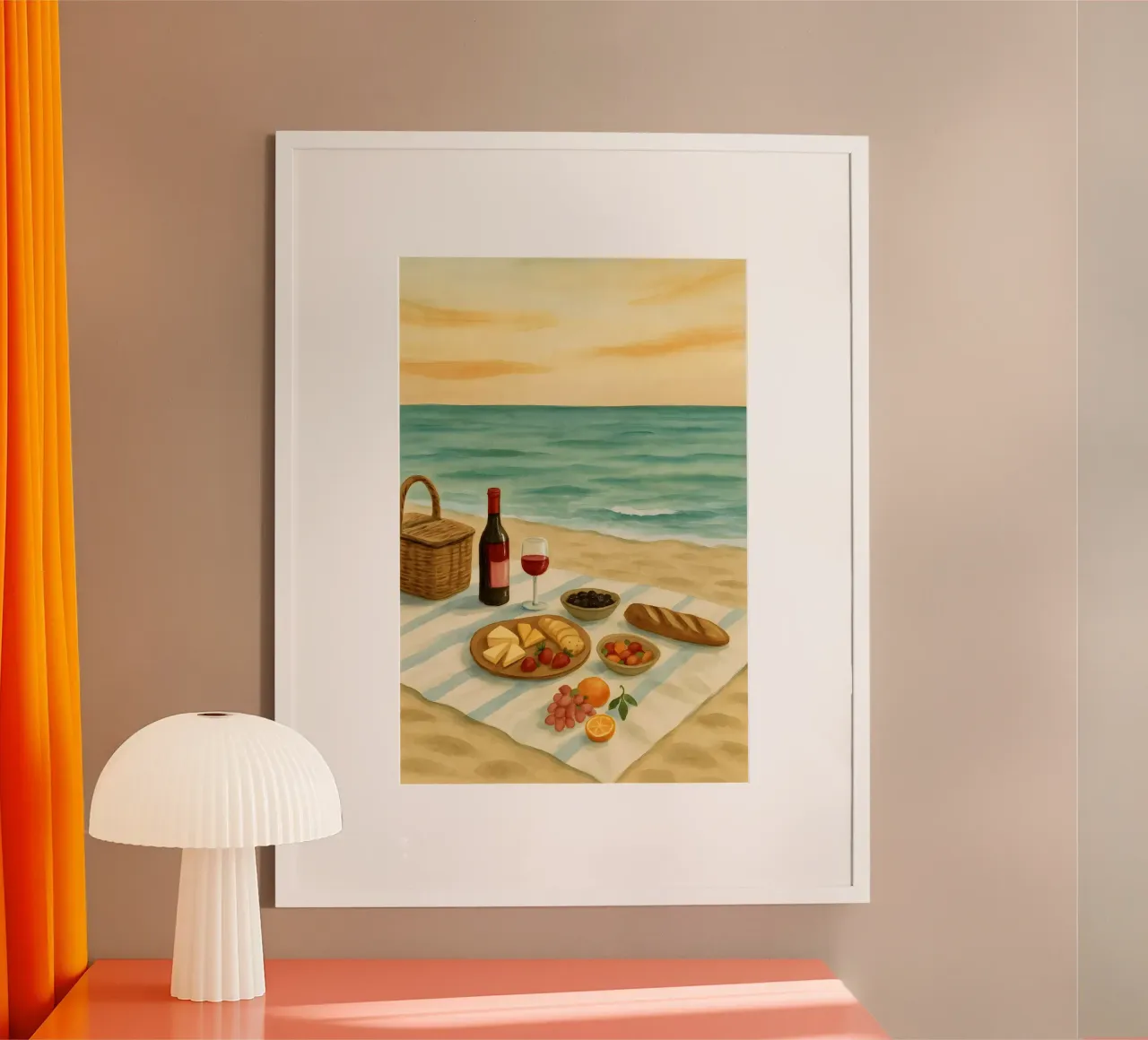 Picnic in riva al mare poster con telaio in alluminio da Sea of Calm