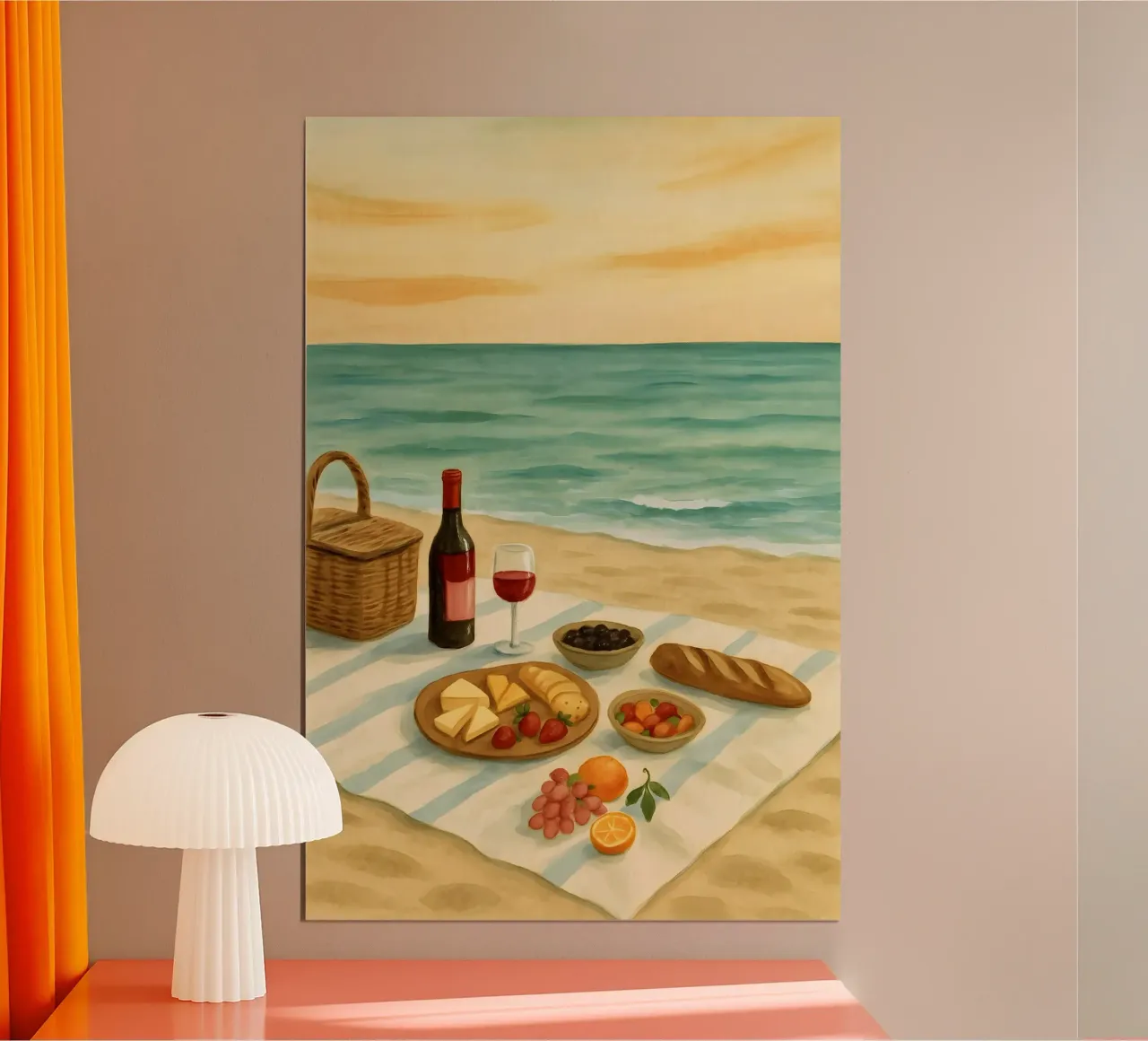Picnic in riva al mare poster con telaio in alluminio da Sea of Calm