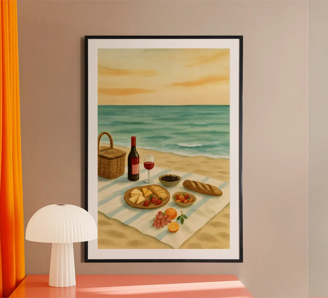 Picnic in riva al mare poster con telaio in alluminio da Sea of Calm