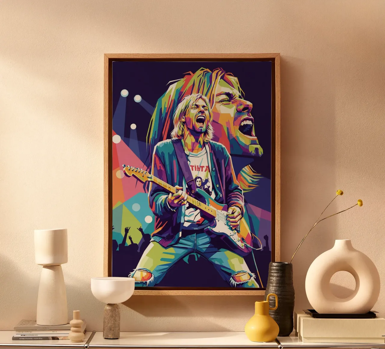 Performance di Kurt Cobain tela con Cornice a cassetta da Hantamrata