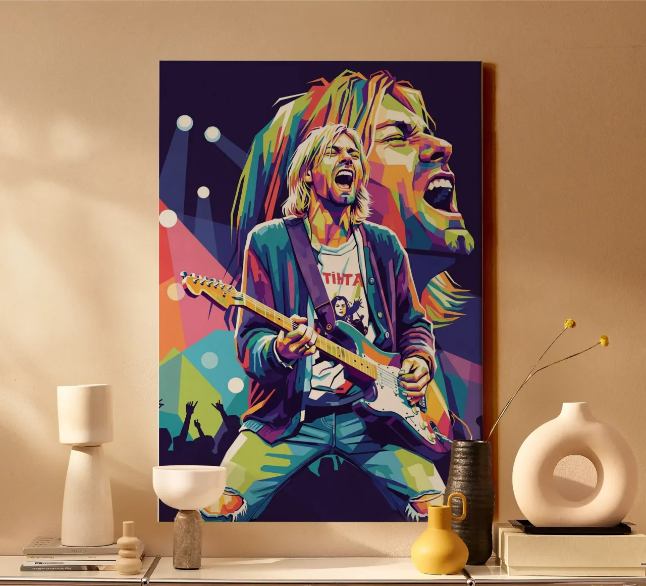 Performance di Kurt Cobain tela con Cornice a cassetta da Hantamrata