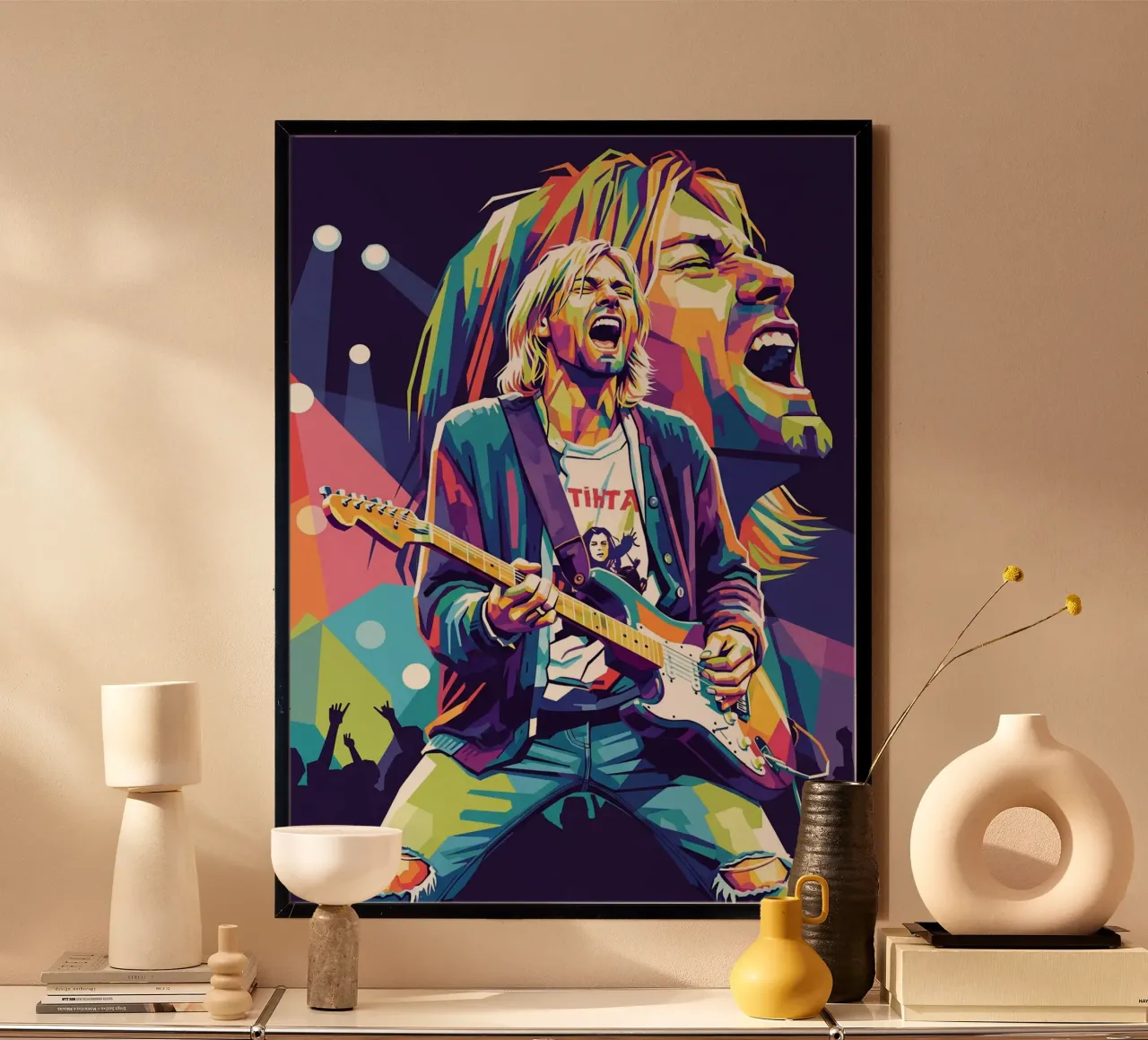 Performance di Kurt Cobain poster con telaio in legno da Hantamrata