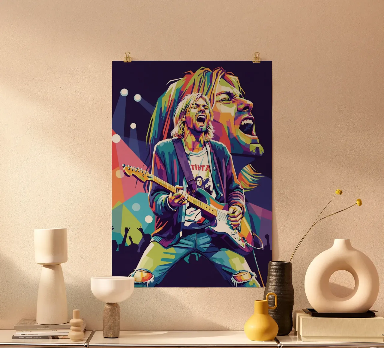 Performance di Kurt Cobain poster con telaio in legno da Hantamrata