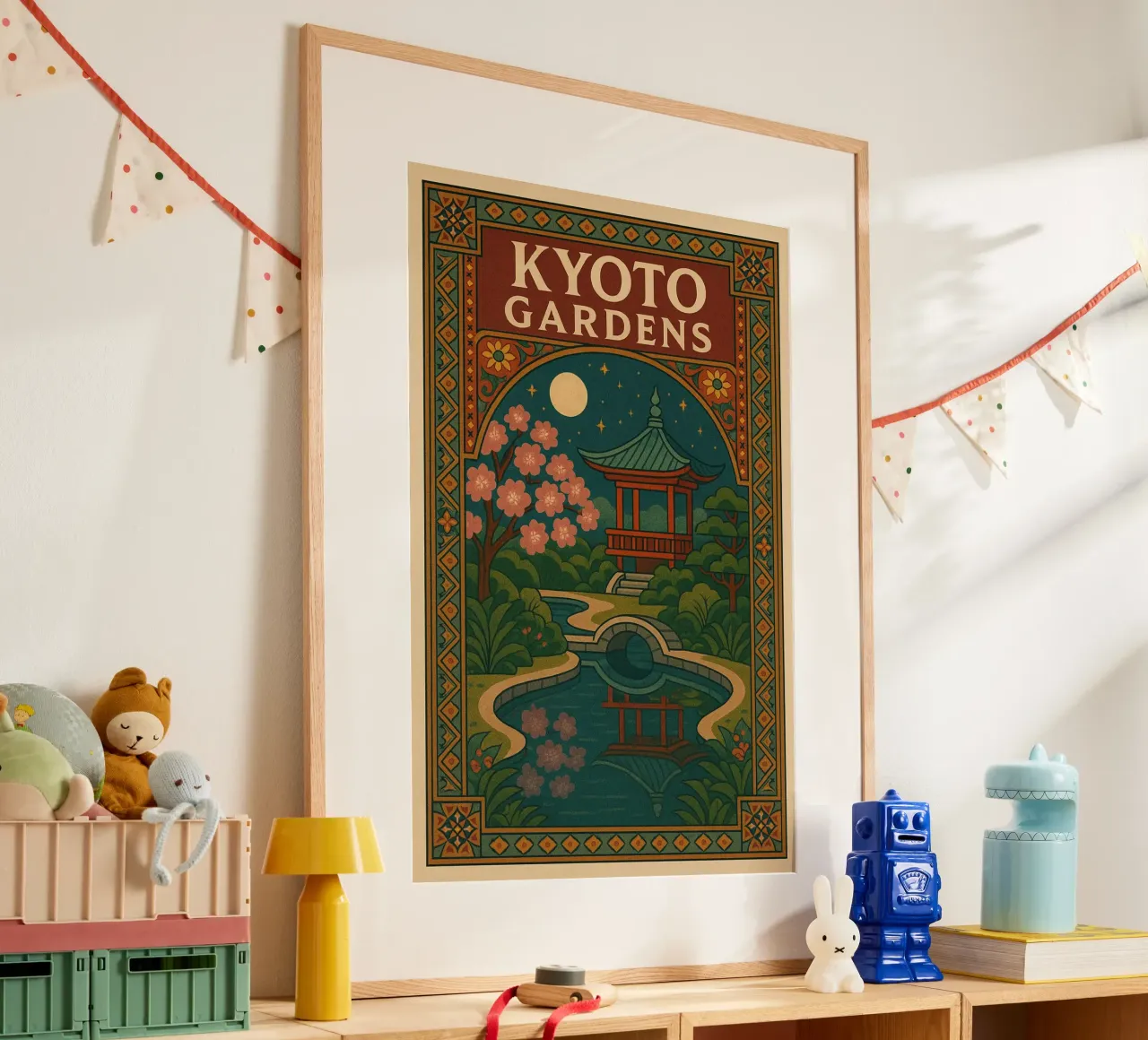 Giardini di Kyoto - Poster d'epoca sui giardini giapponesi poster con telaio in alluminio da JETLAG | affiches voyage