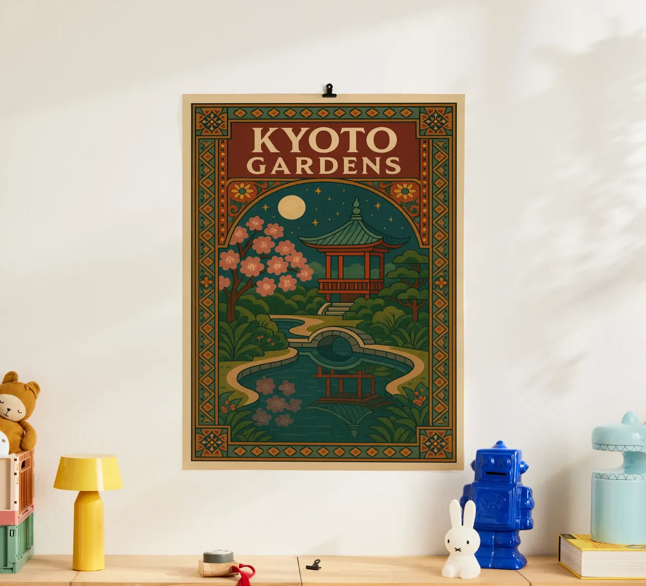Giardini di Kyoto - Poster d'epoca sui giardini giapponesi poster con telaio in alluminio da JETLAG | affiches voyage