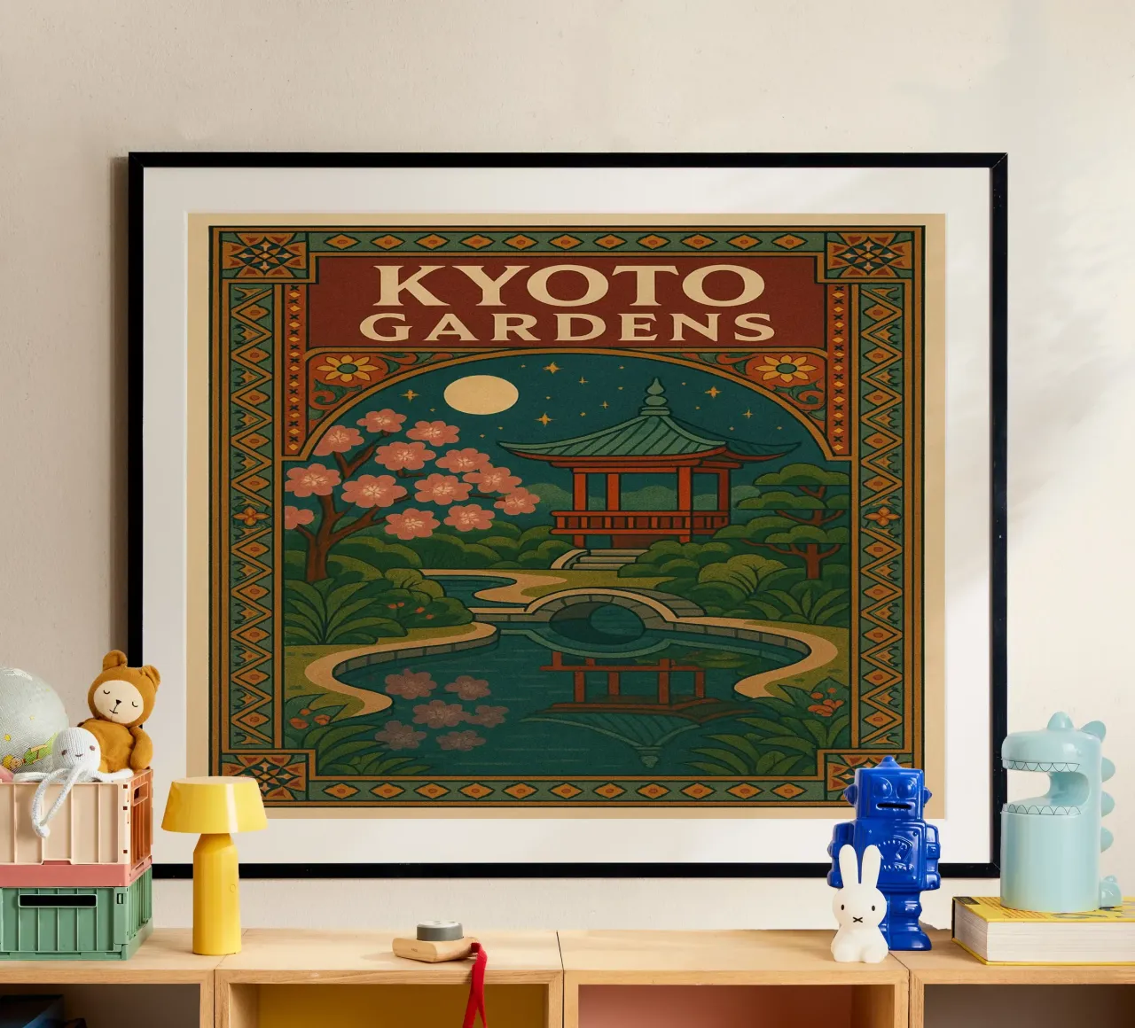 Giardini di Kyoto - Poster d'epoca sui giardini giapponesi poster con telaio in alluminio da JETLAG | affiches voyage