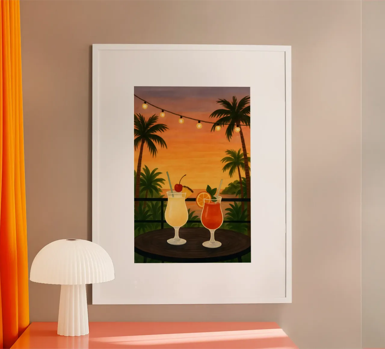Cocktail al tramonto poster con telaio in alluminio da Sea of Calm