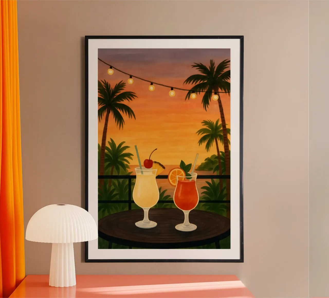 Cocktail al tramonto poster con telaio in alluminio da Sea of Calm