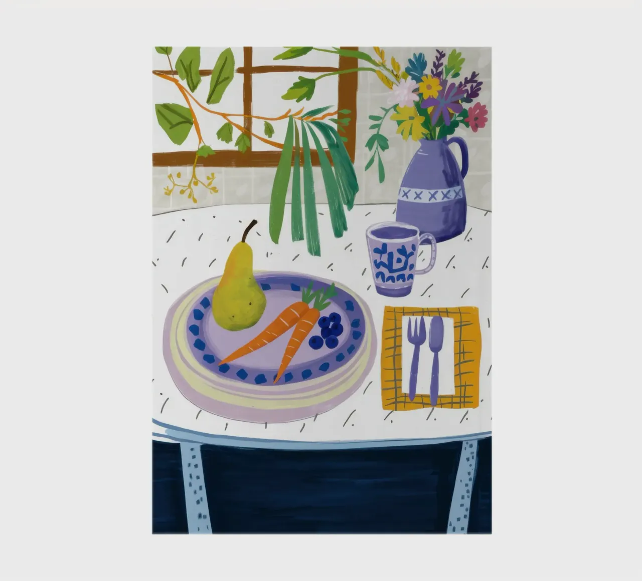Pear on Checkered Table notebook by Bruce Juice
