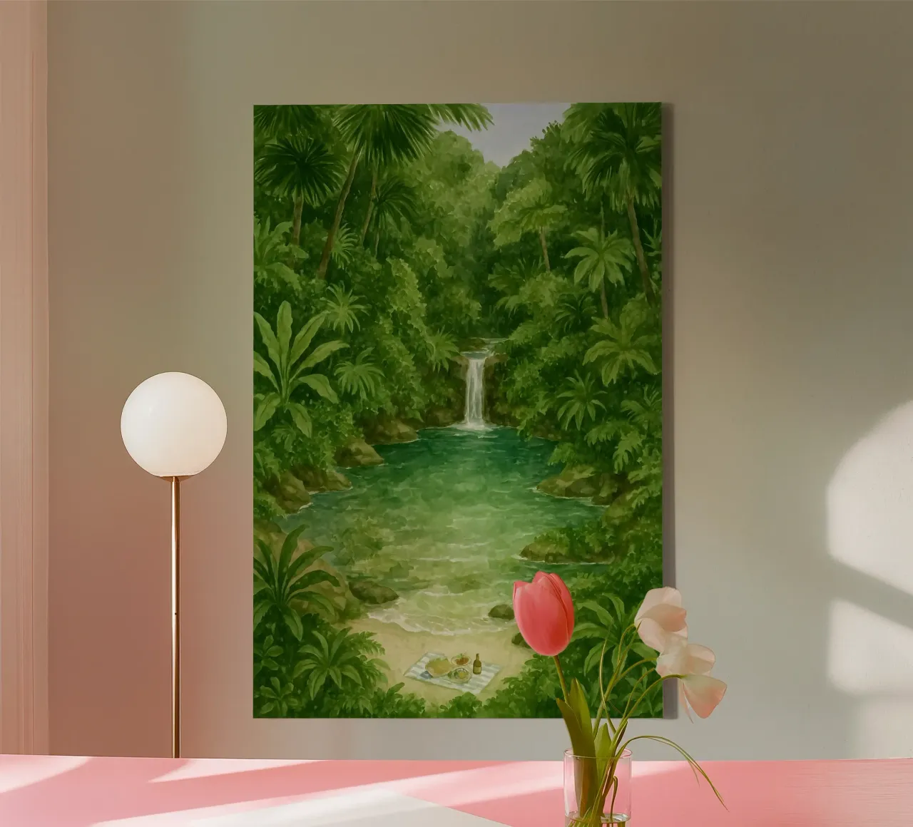 Geheime Lagune mit Picknick Leinwand mit Schattenfugenrahmen von Sea of Calm