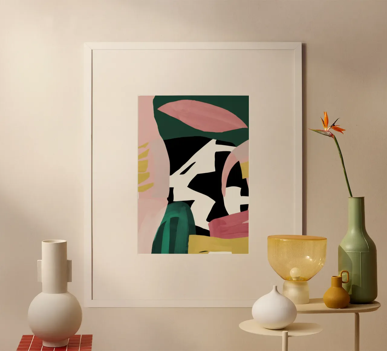 Scontro tra figure astratte poster con telaio in legno da Bruce Juice