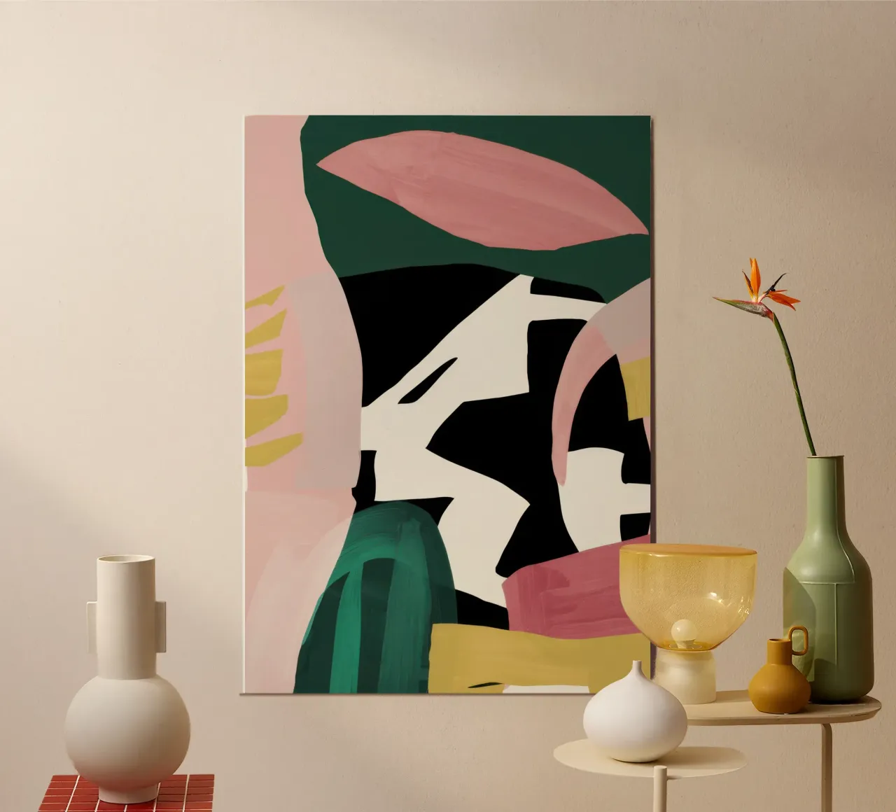 Scontro tra figure astratte poster con telaio in legno da Bruce Juice