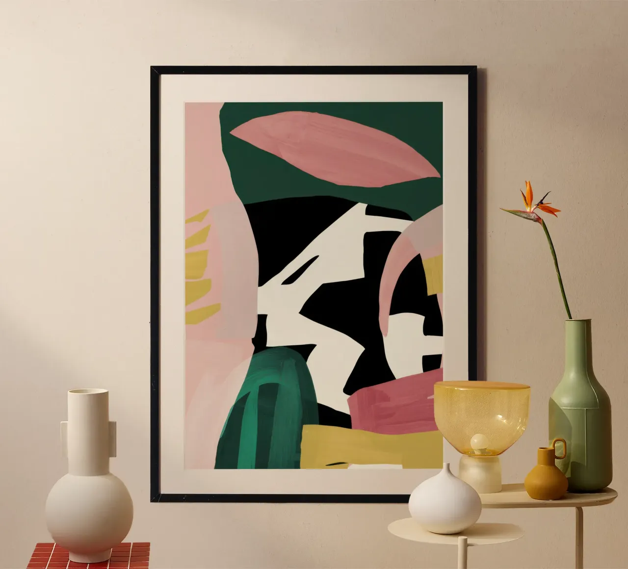 Scontro tra figure astratte poster con telaio in legno da Bruce Juice