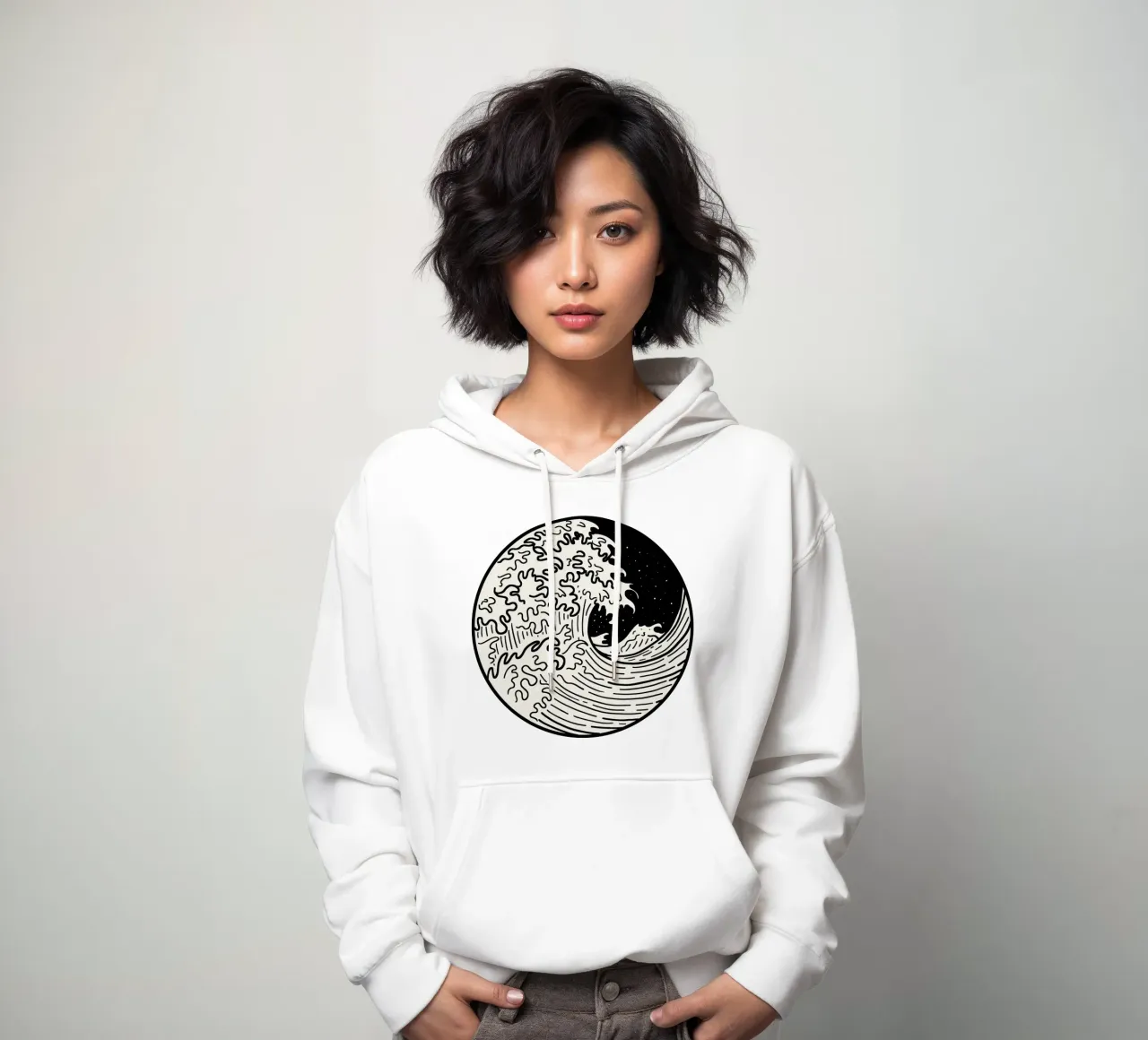 The Great Wave Black and white felpa con cappuccio da TijanaArtStudio88