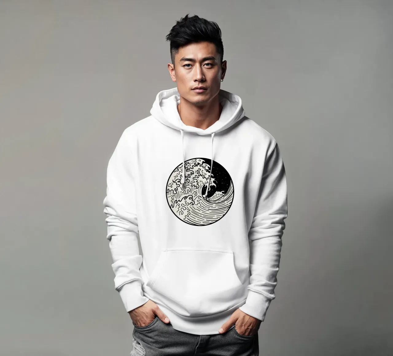 The Great Wave Black and white felpa con cappuccio da TijanaArtStudio88