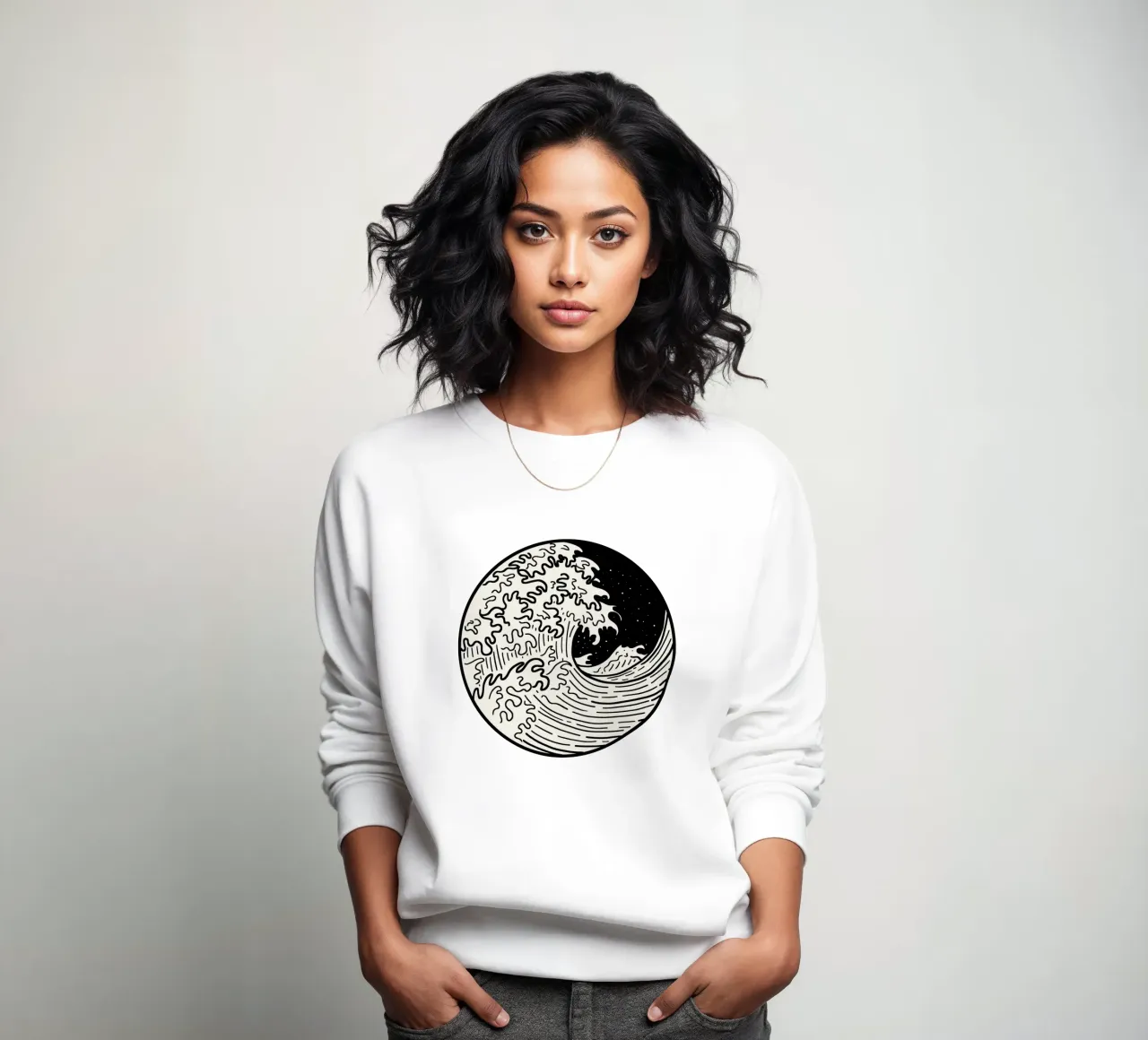 The Great Wave Black and white felpa da TijanaArtStudio88