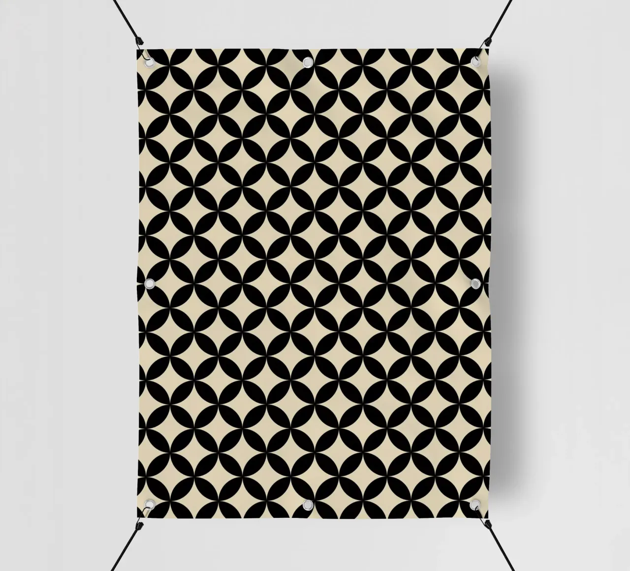 Minimalistisches geometrisches Blumenmuster 2 | Schwarz auf Beige PVC Plane von Beauty in Simplicity
