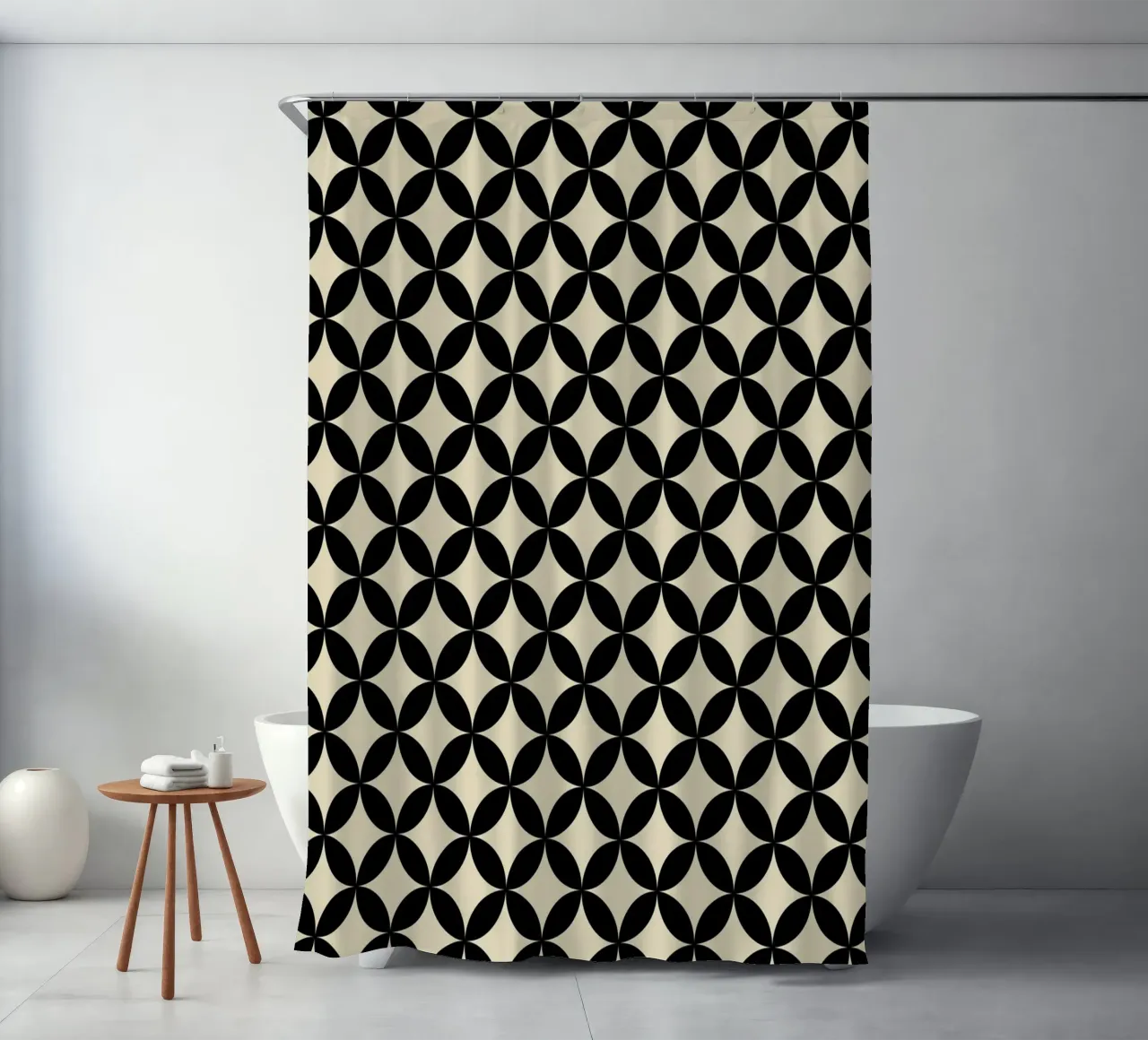 Minimal Basic Geometric Flower Pattern 2 | Nero su Beige tenda da doccia da Beauty in Simplicity