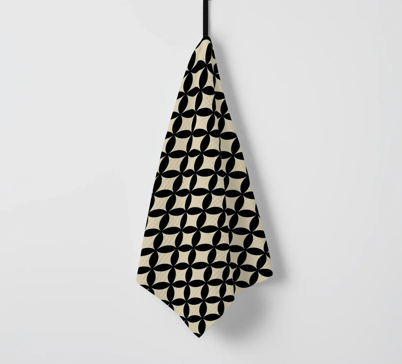 Minimal Basic Geometric Flower Pattern 2 | Nero su Beige canovaccio da cucina da Beauty in Simplicity