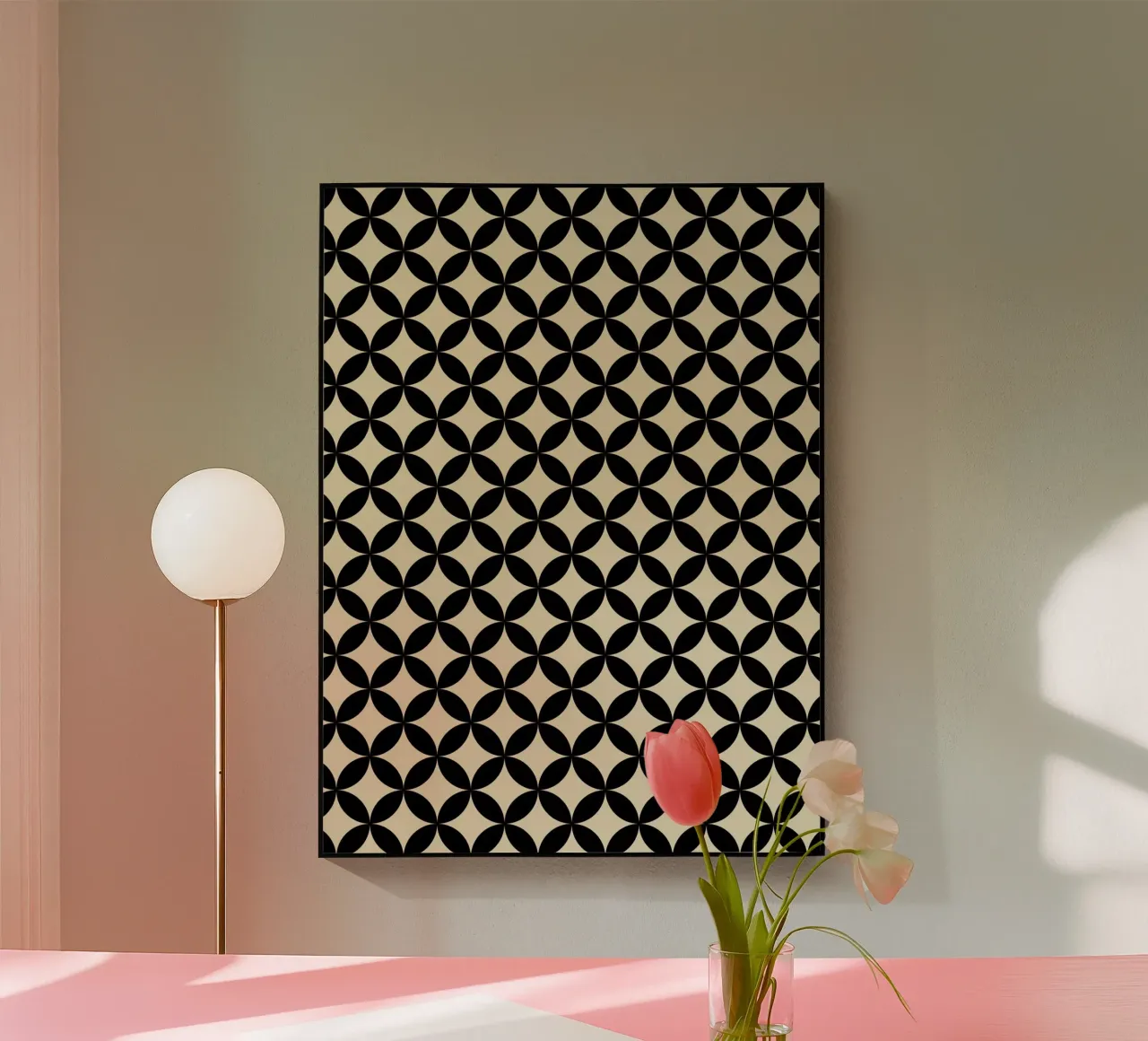 Minimal Basic Geometric Flower Pattern 2 | Nero su Beige plexiglass da Beauty in Simplicity