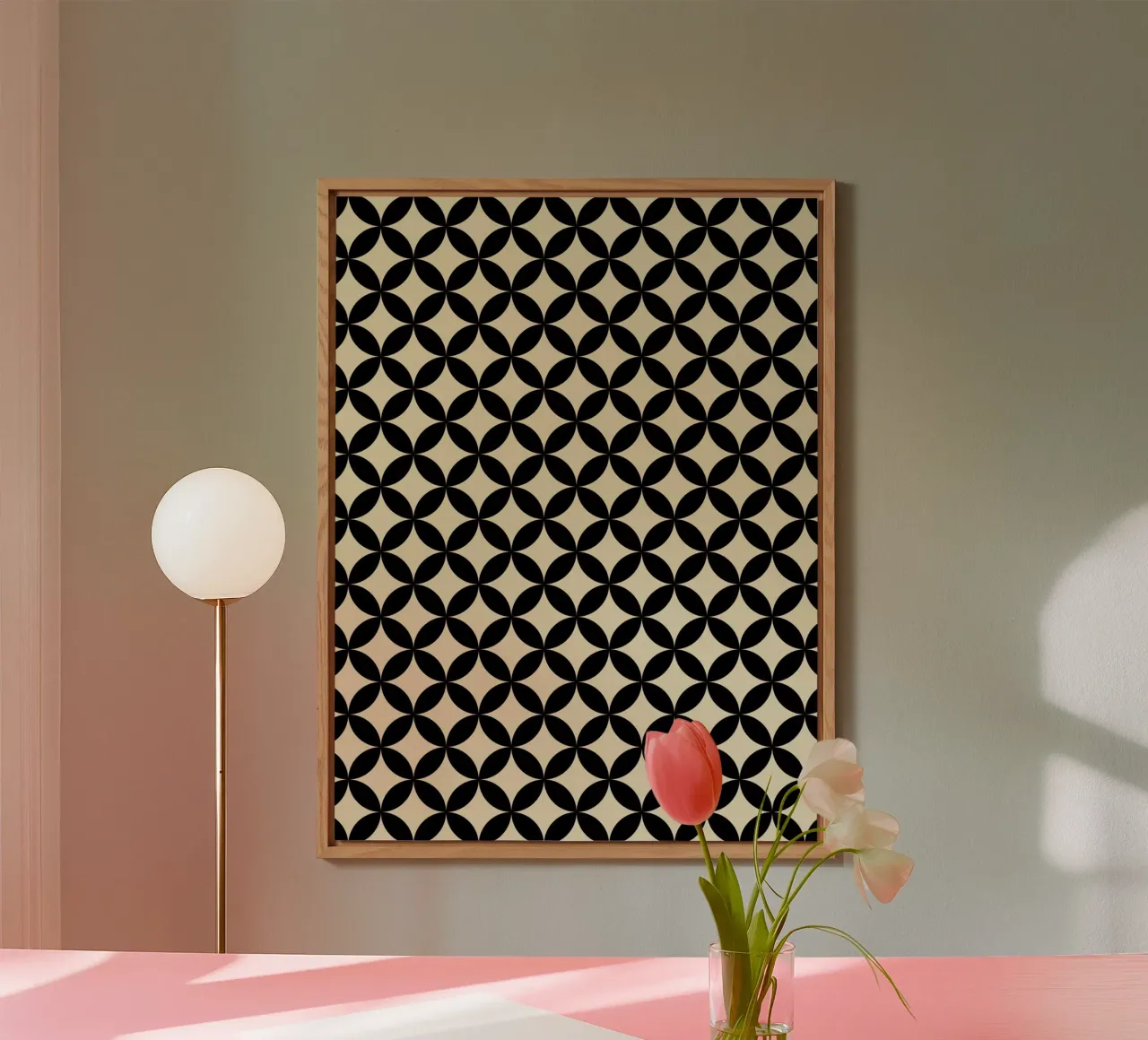 Minimal Basic Geometric Flower Pattern 2 | Nero su Beige alluminio dibond da Beauty in Simplicity
