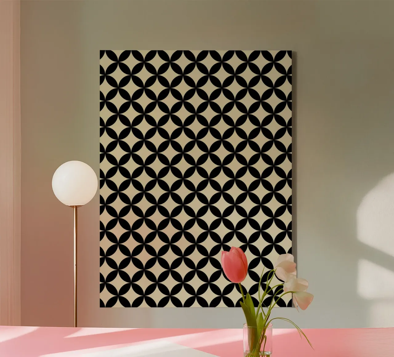 Minimal Basic Geometric Flower Pattern 2 | Black on Beige canvas by Beauty in Simplicity