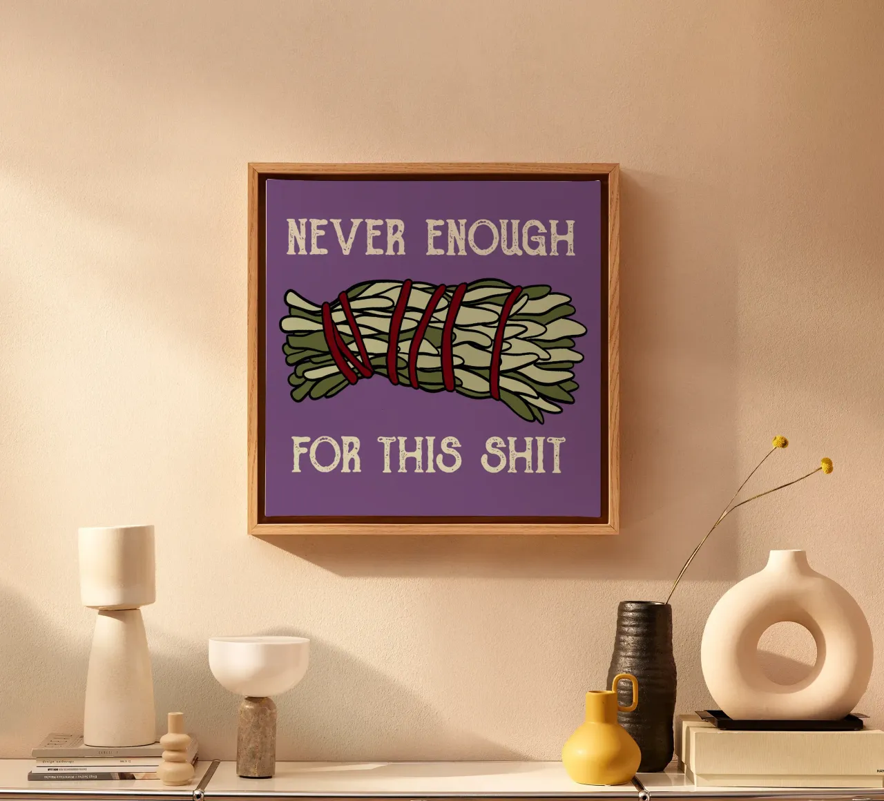 White sage canvas met Baklijst van TijanaArtStudio88