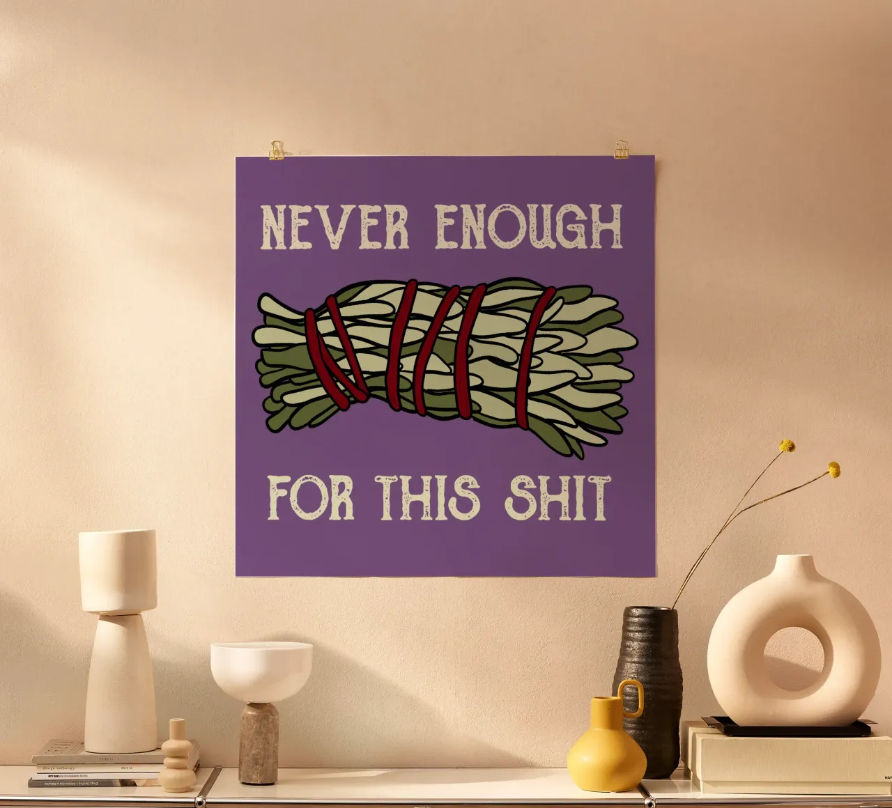 White sage poster con telaio in alluminio da TijanaArtStudio88