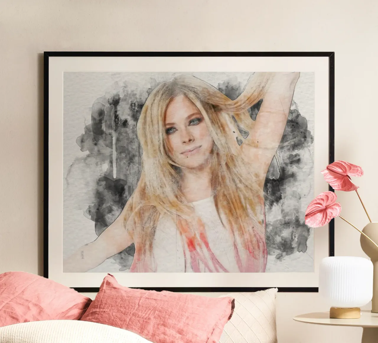 avril lavigne acqua Colore poster con telaio in legno da Trinara