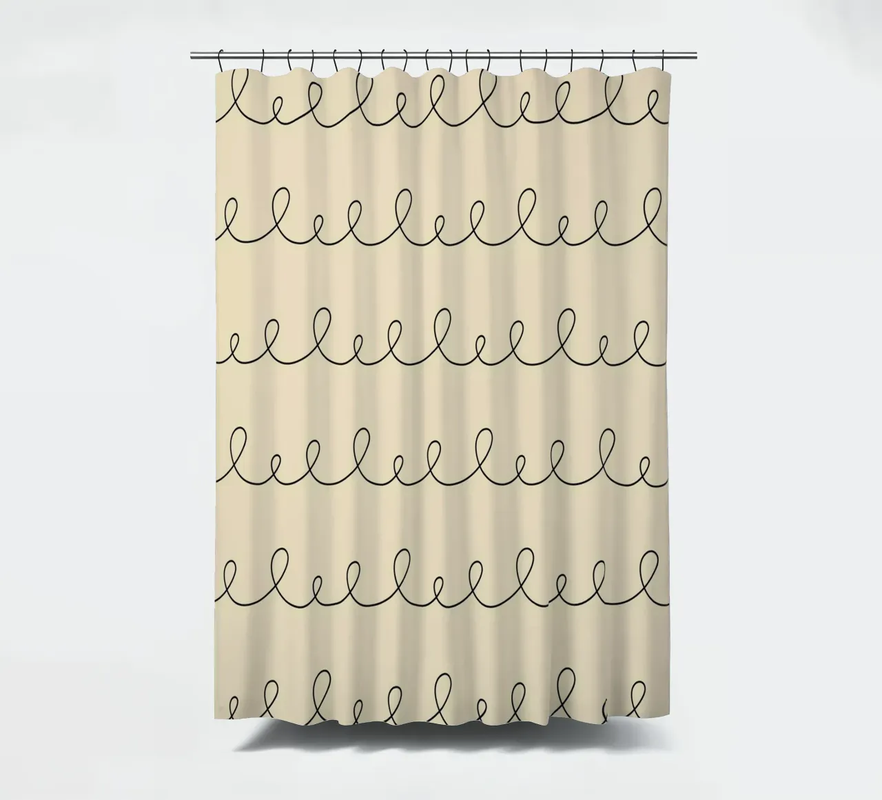 Minimal Geometric Looping Lines Zeichnung | Schwarz auf Beige Duschvorhang von Beauty in Simplicity