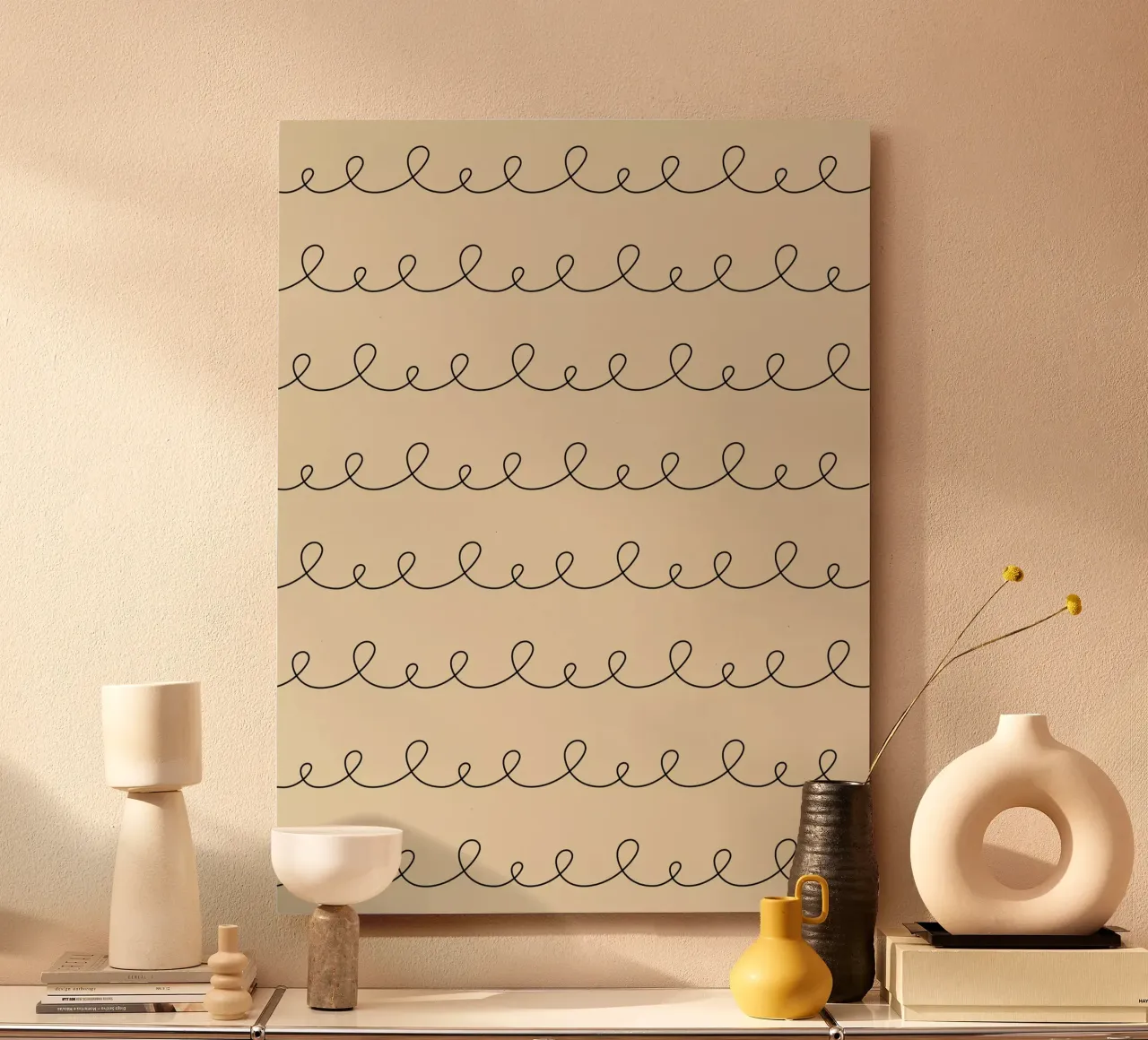 Minimal Geometric Looping Lines Drawing | Black on Beige alu-dibond by Beauty in Simplicity