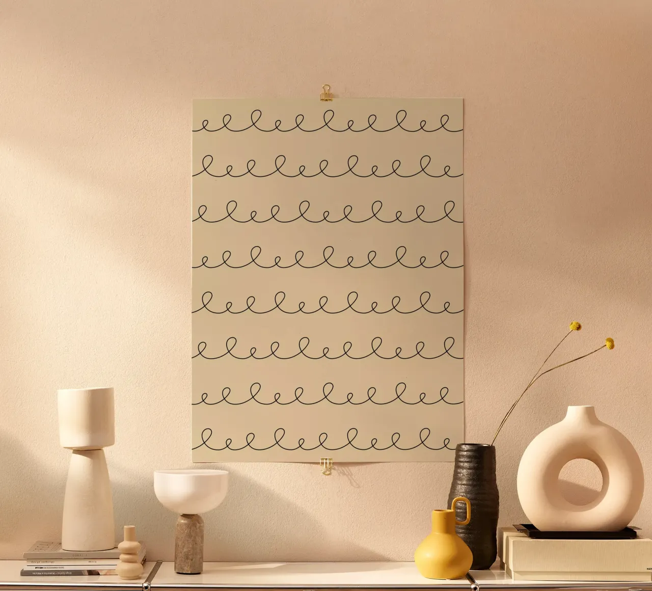 Minimal Geometric Looping Lines Zeichnung | Schwarz auf Beige Hahnemühle von Beauty in Simplicity