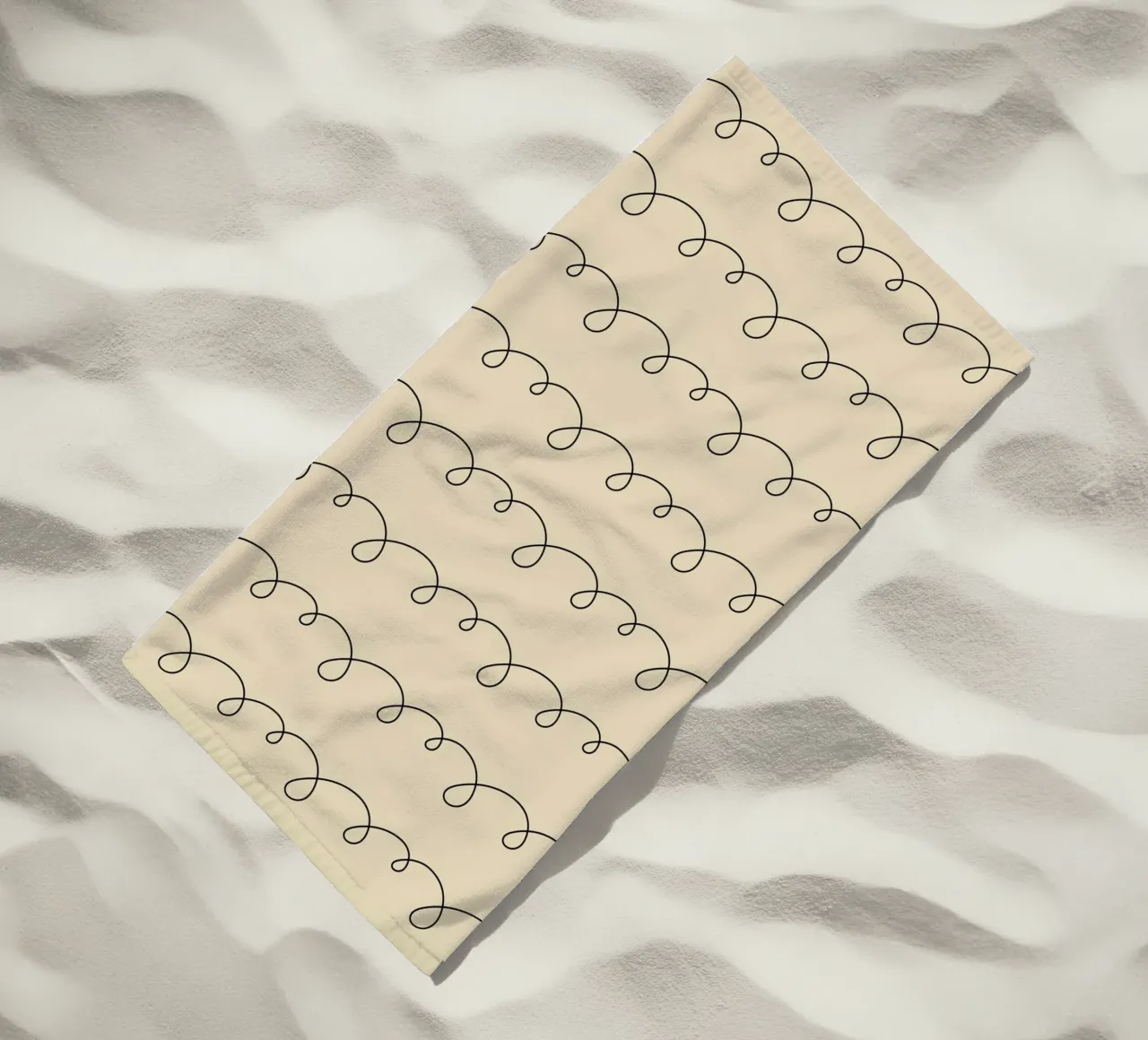 Minimal Geometric Looping Lines Drawing | Black on Beige beach towel by Beauty in Simplicity