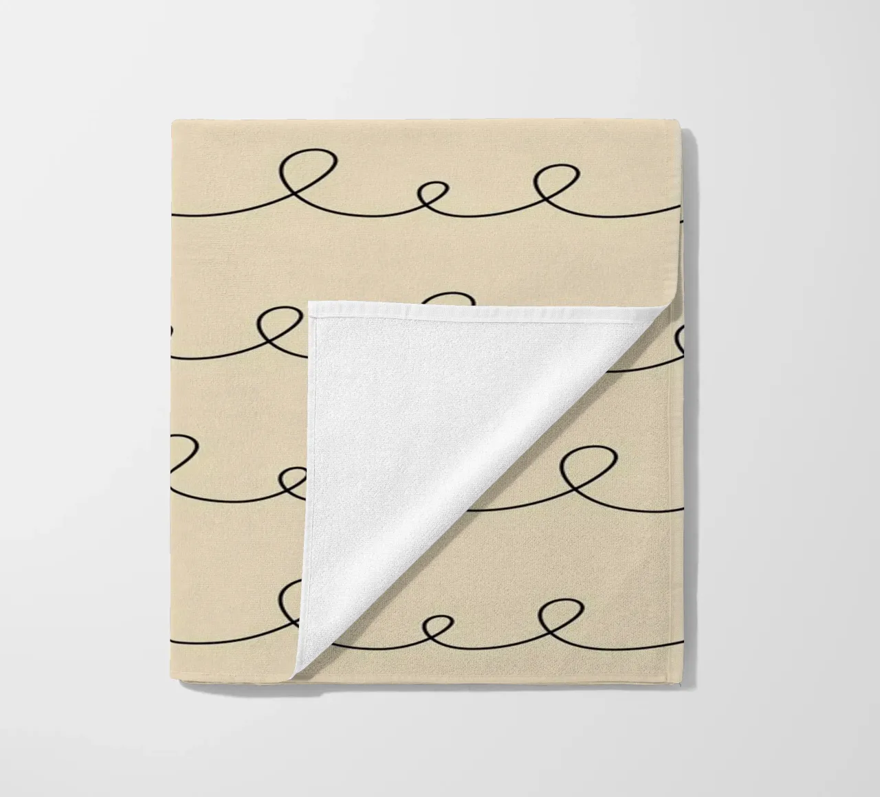 Minimal Geometric Looping Lines Drawing | Black on Beige beach towel by Beauty in Simplicity