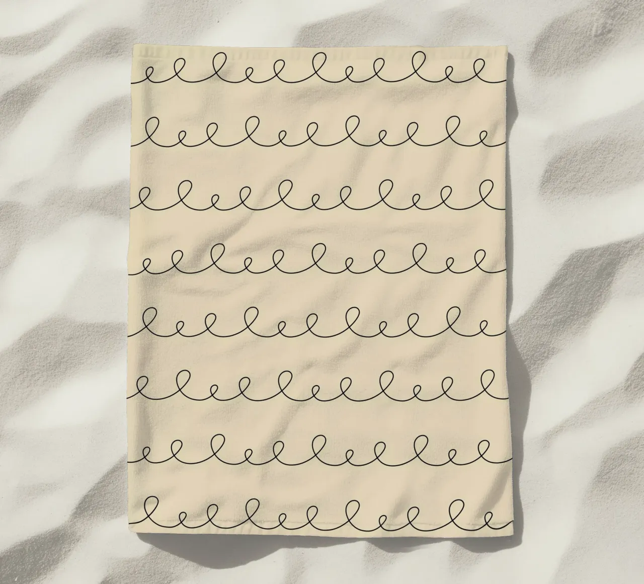 Minimal Geometric Looping Lines Drawing | Black on Beige beach towel by Beauty in Simplicity