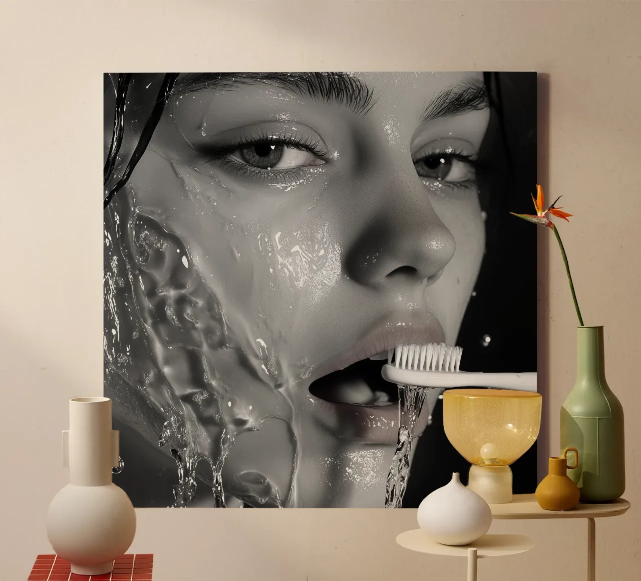 Serie dentista - ritratto liquido avant-garde in bianco e nero tela con Cornice a cassetta da Synthaira
