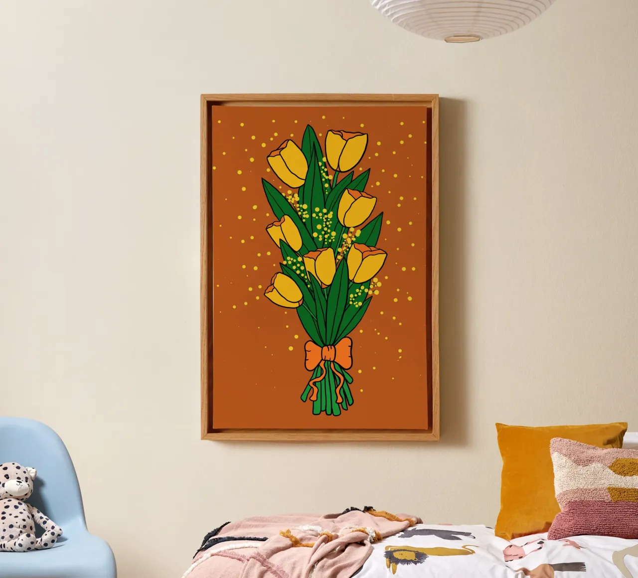 Yellow tulips bouquet tela con Cornice a cassetta da TijanaArtStudio88