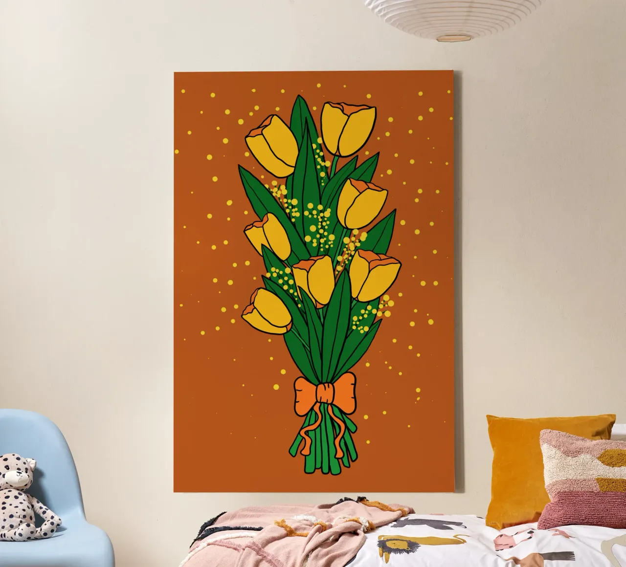 Yellow tulips bouquet tela con Cornice a cassetta da TijanaArtStudio88