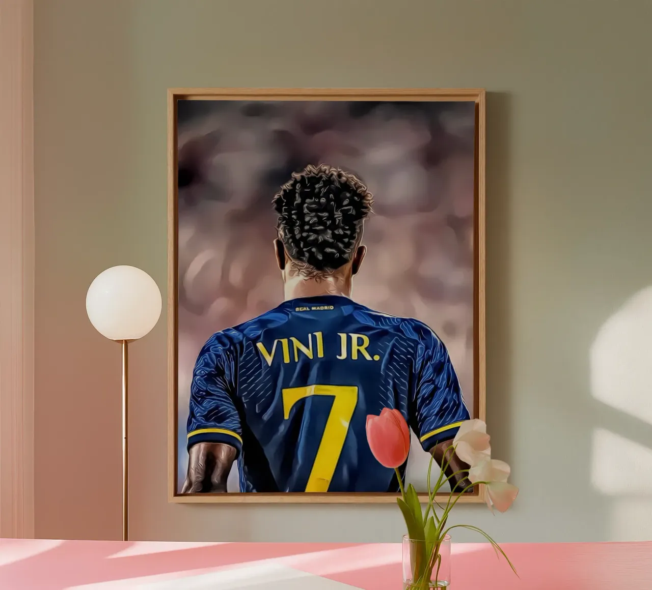 Vinícius Júnior con la maglia numero 7 del Real Madrid tela con Cornice a cassetta da dark eagle