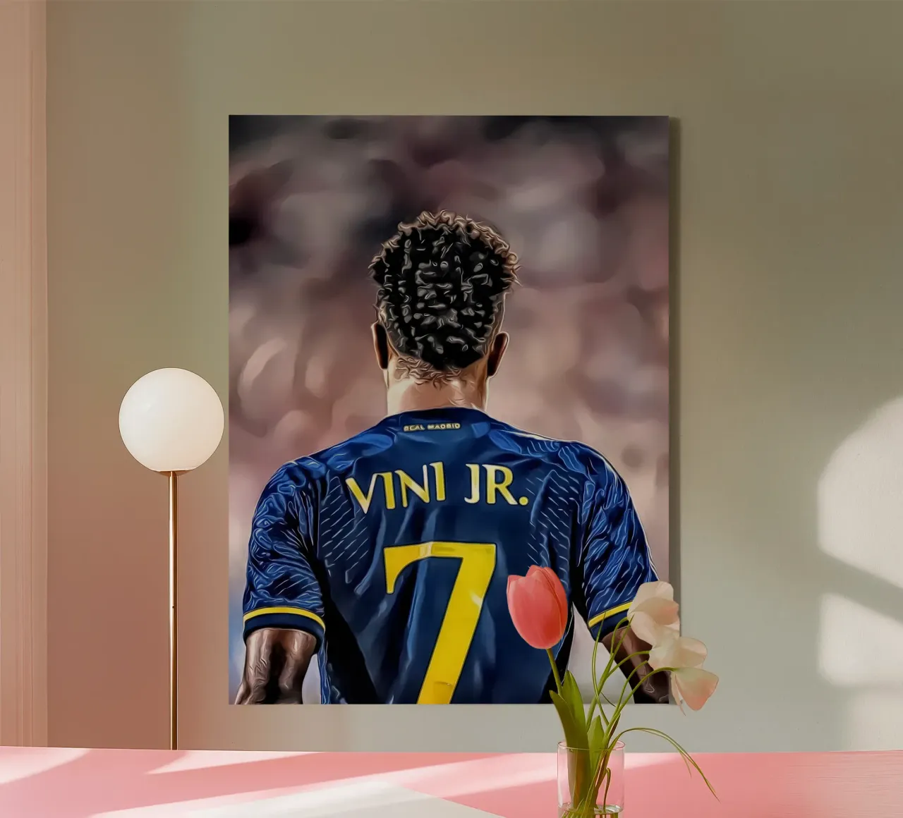 Vinícius Júnior con la maglia numero 7 del Real Madrid tela con Cornice a cassetta da dark eagle