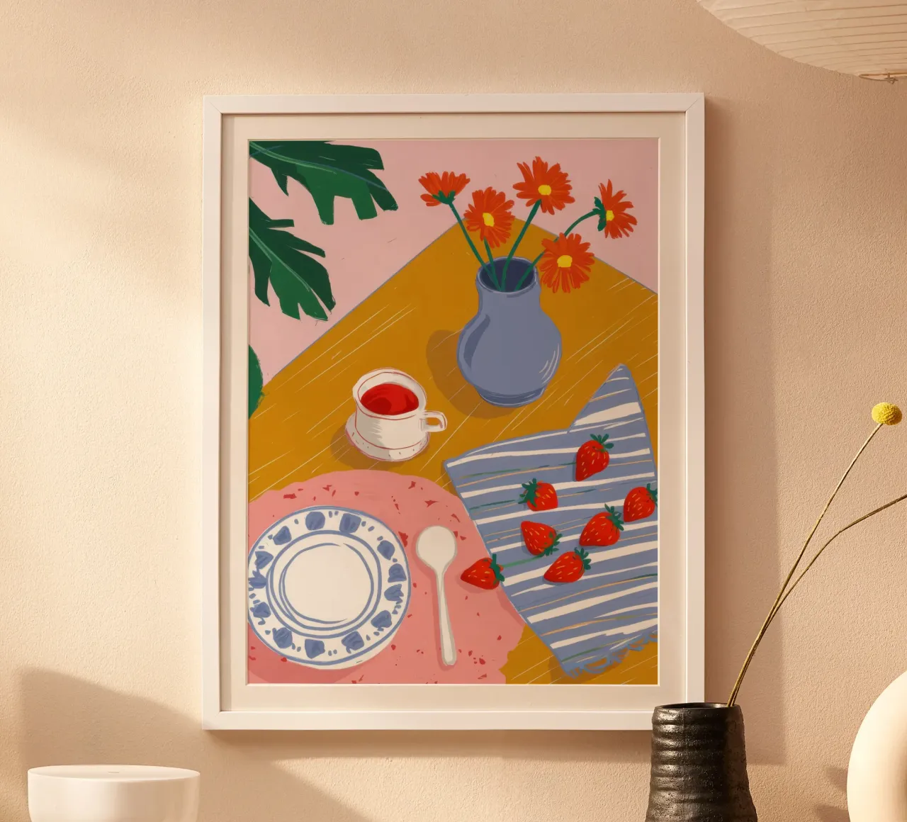 Tè alla fragola Stillness poster con telaio in alluminio da Bruce Juice