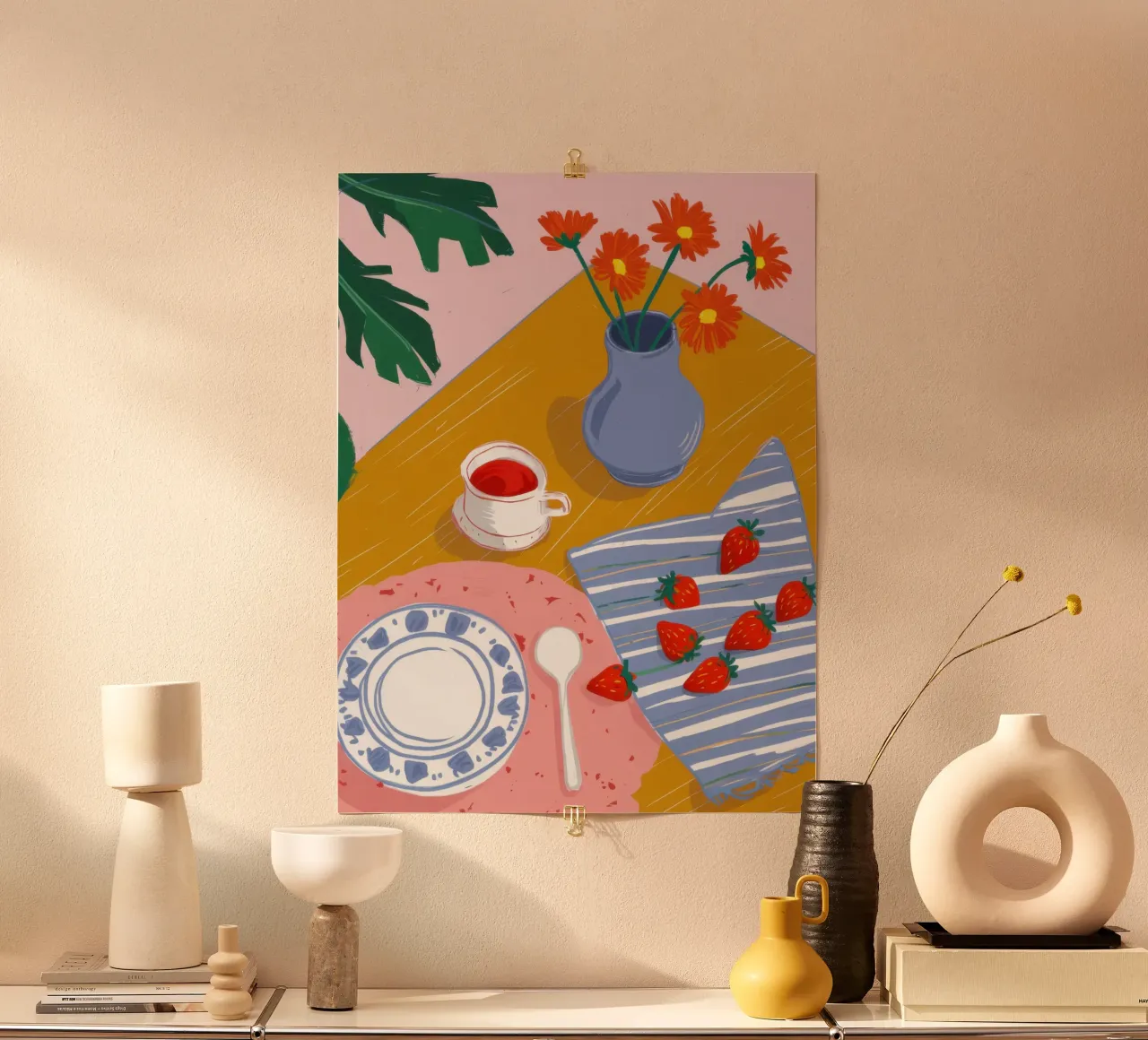 Tè alla fragola Stillness poster con telaio in alluminio da Bruce Juice