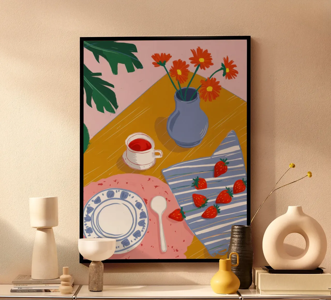 Tè alla fragola Stillness poster con telaio in alluminio da Bruce Juice