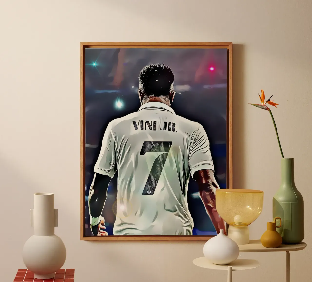 Vinícius Júnior con la maglia numero 7 del Real Madrid tela con Cornice a cassetta da dark eagle